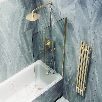 Стеклянная шторка для ванны MaybahGlass MGV-248-3ш (прозрачное стекло/золотой)