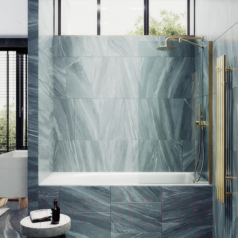 Стеклянная шторка для ванны MaybahGlass MGV-62-3ш (прозрачное стекло/золотой) — фото 2