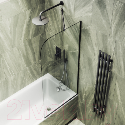Стеклянная шторка для ванны MaybahGlass MGV-126-6у (прозрачное стекло/черный)