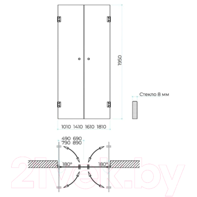 Душевая дверь MaybahGlass 195x141 / MGD-465-6 (прозрачное стекло/черный)