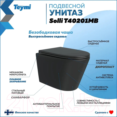 Купить Унитаз подвесной Teymi Solli / T40201MB  