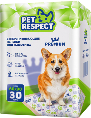 Одноразовая пеленка для животных Pet Respect Premium 60x90 (30шт)