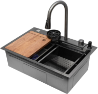 Мойка кухонная со смесителем Arfeka Eco AR PVD Nano Decor 68x45 (черный) - 