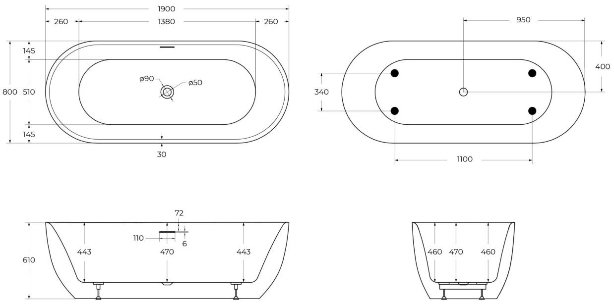 Ванна акриловая BelBagno BB417-1900-800