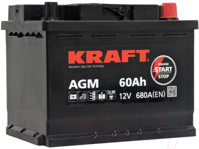 Автомобильный аккумулятор KrafT AGM 60 R / AGM-L2 (60 А/ч)