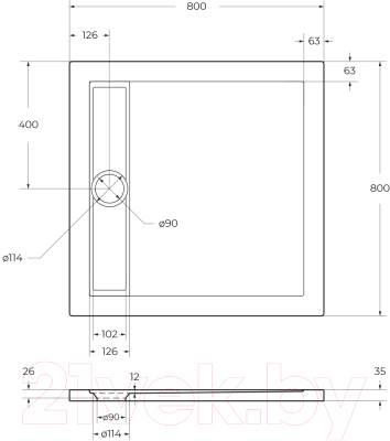 Душевой поддон BelBagno TRAY-BB-DUE-A-80-4-W0