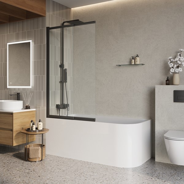Стеклянная шторка для ванны BelBagno LUCE-VF-11-80/145-C-NERO