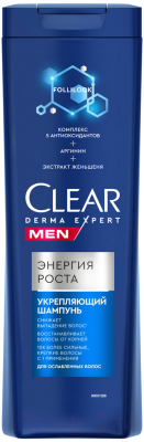Шампунь для волос Clear Men Derma Expert Укрепляющий Энергия роста (380мл)