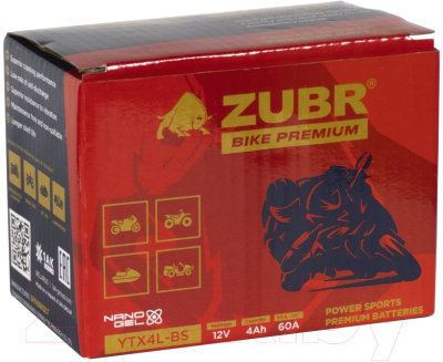 Мотоаккумулятор Zubr Bike Premium R+ / YTX4L-BS (4 А/ч)
