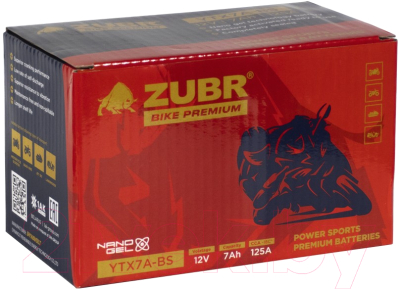 Мотоаккумулятор Zubr Bike Premium L+ / YTX7A-BS  (7 А/ч)