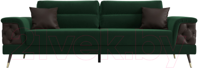 Диван Лига Диванов Лига-023 / 119143 (велюр зеленый/компаньон/декоративные подушки экокожа коричневый)