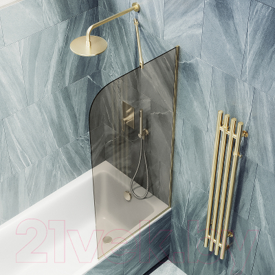 Стеклянная шторка для ванны MaybahGlass MGV-135-3у (бронзовое стекло/золотой)