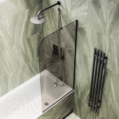 Стеклянная шторка для ванны MaybahGlass MGV-135-6у (бронзовое стекло/черный)