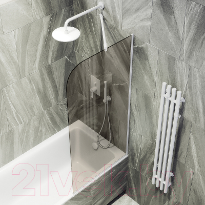 Стеклянная шторка для ванны MaybahGlass MGV-127-1у (бронзовое стекло/белый матовый)