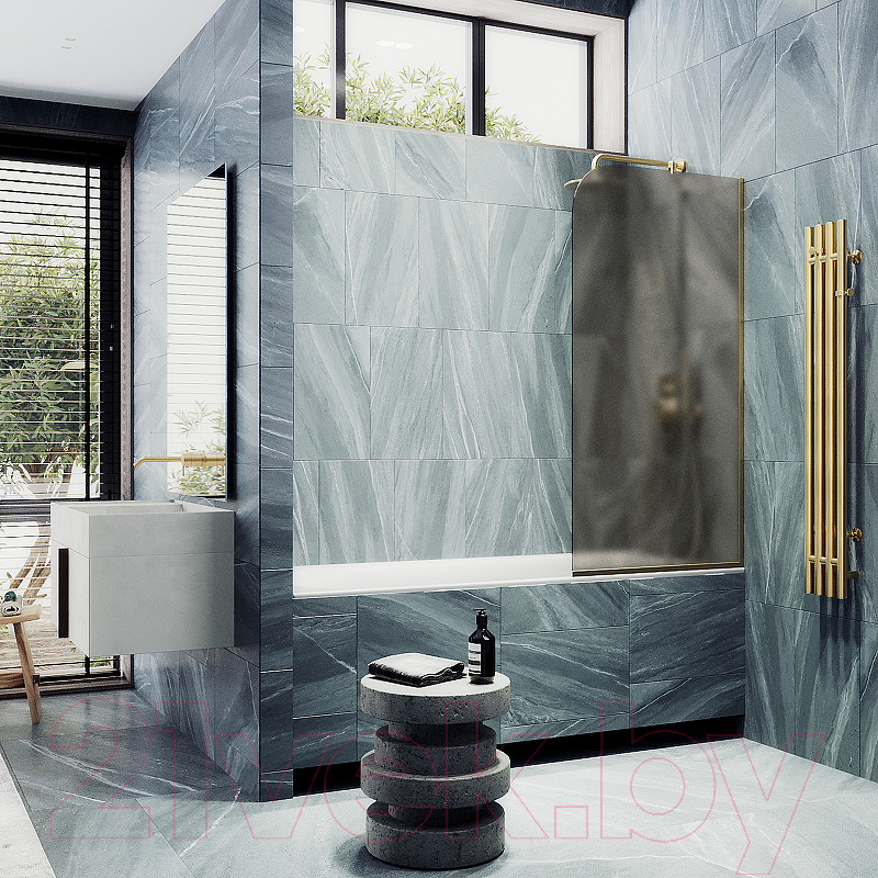 Стеклянная шторка для ванны MaybahGlass MGV-136-3у (бронзовое матовое стекло/золотой) — фото 4