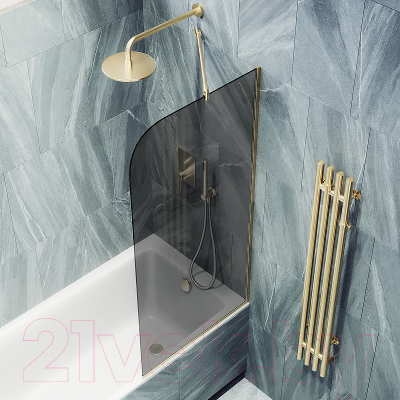 Стеклянная шторка для ванны MaybahGlass MGV-128-3у (графитовое стекло/золотой)