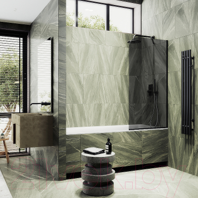 Стеклянная шторка для ванны MaybahGlass MGV-128-6у (графитовое стекло/черный)