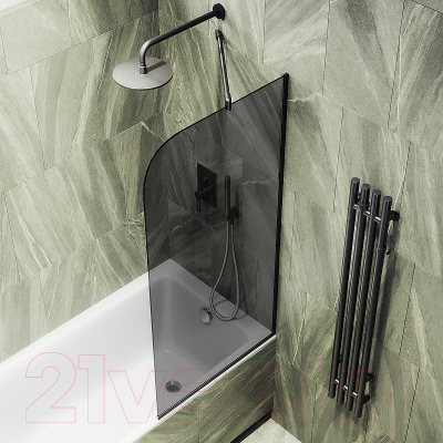 Стеклянная шторка для ванны MaybahGlass MGV-128-6у (графитовое стекло/черный)