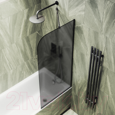 Стеклянная шторка для ванны MaybahGlass MGV-129-6у (графитовое матовое стекло/черный)