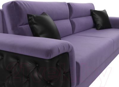 Диван Лига Диванов Лига-023 / 119146 (велюр фиолетовый/компаньон/декоративные подушки экокожа черный)