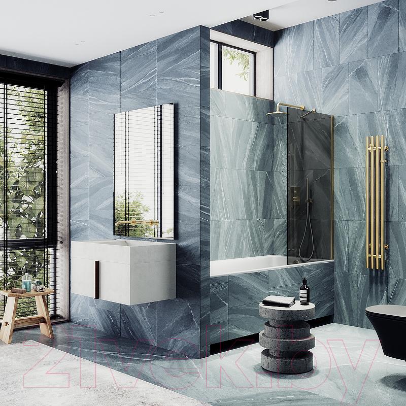 Стеклянная шторка для ванны MaybahGlass MGV-252-3ш (графитовое стекло/золотой) — фото 3