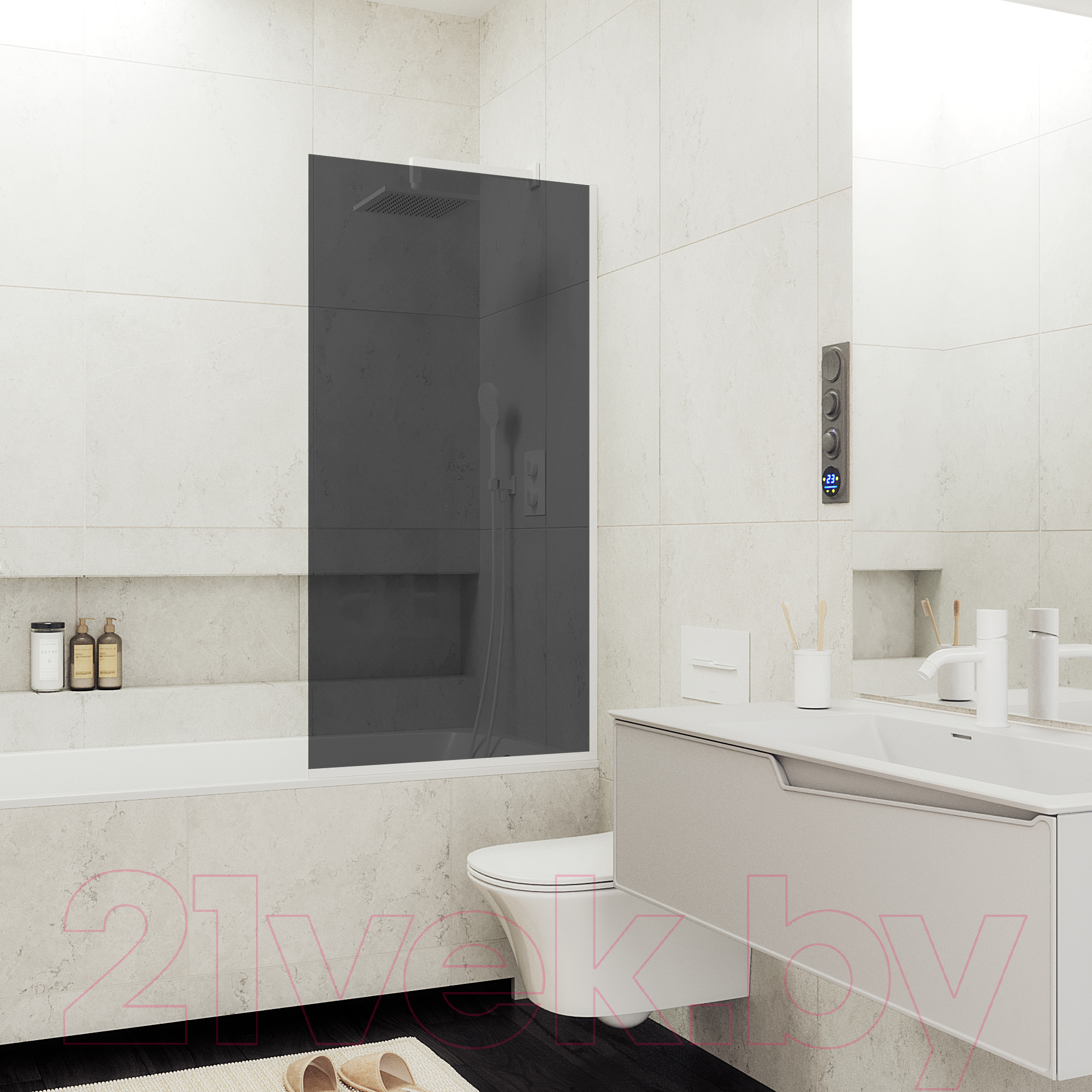 Стеклянная шторка для ванны MaybahGlass MGV-252-1у (графитовое стекло/белый матовый) — фото 2