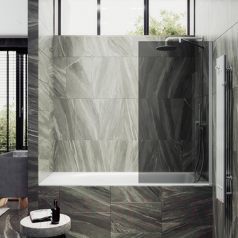 Стеклянная шторка для ванны MaybahGlass MGV-252-1ш (графитовое стекло/белый матовый) — фото 2