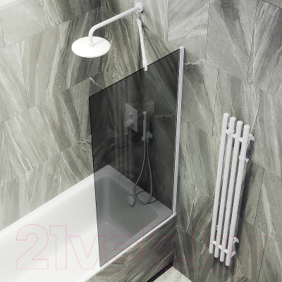 Стеклянная шторка для ванны MaybahGlass MGV-78-1ш (графитовое стекло/белый матовый)