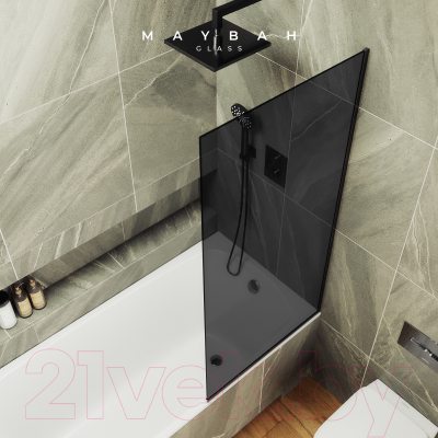 Стеклянная шторка для ванны MaybahGlass MGV-252-6у (графитовое стекло/черный)