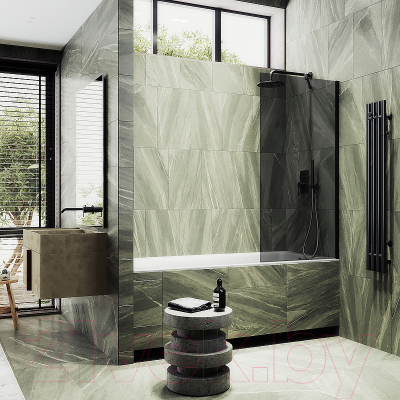 Стеклянная шторка для ванны MaybahGlass MGV-252-6ш (графитовое стекло/черный)