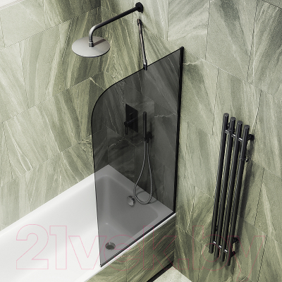 Стеклянная шторка для ванны MaybahGlass MGV-78-6у (графитовое стекло/черный)