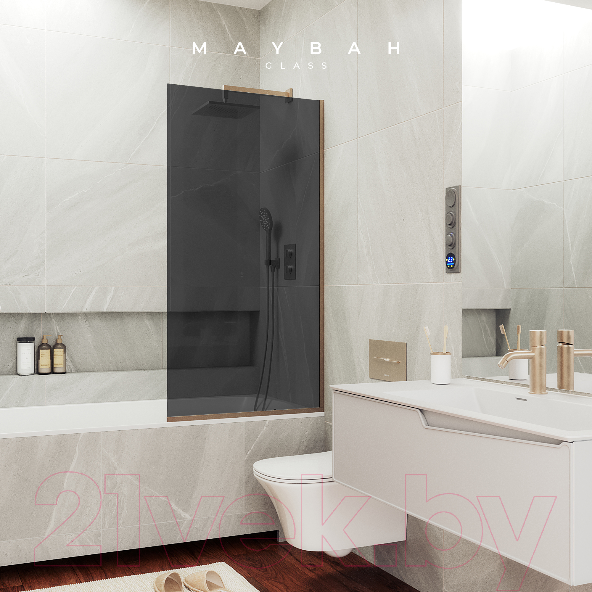 Стеклянная шторка для ванны MaybahGlass MGV-252-2у (графитовое стекло/бронзовый) — фото 4