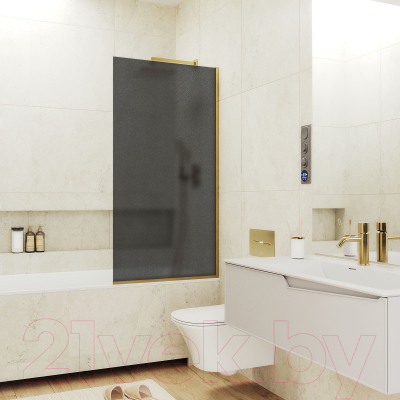 Стеклянная шторка для ванны MaybahGlass MGV-84-3у (графитовое матовое стекло/золотой)