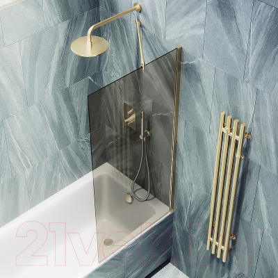 Стеклянная шторка для ванны MaybahGlass MGV-67-3ш (бронзовое стекло/золотой)