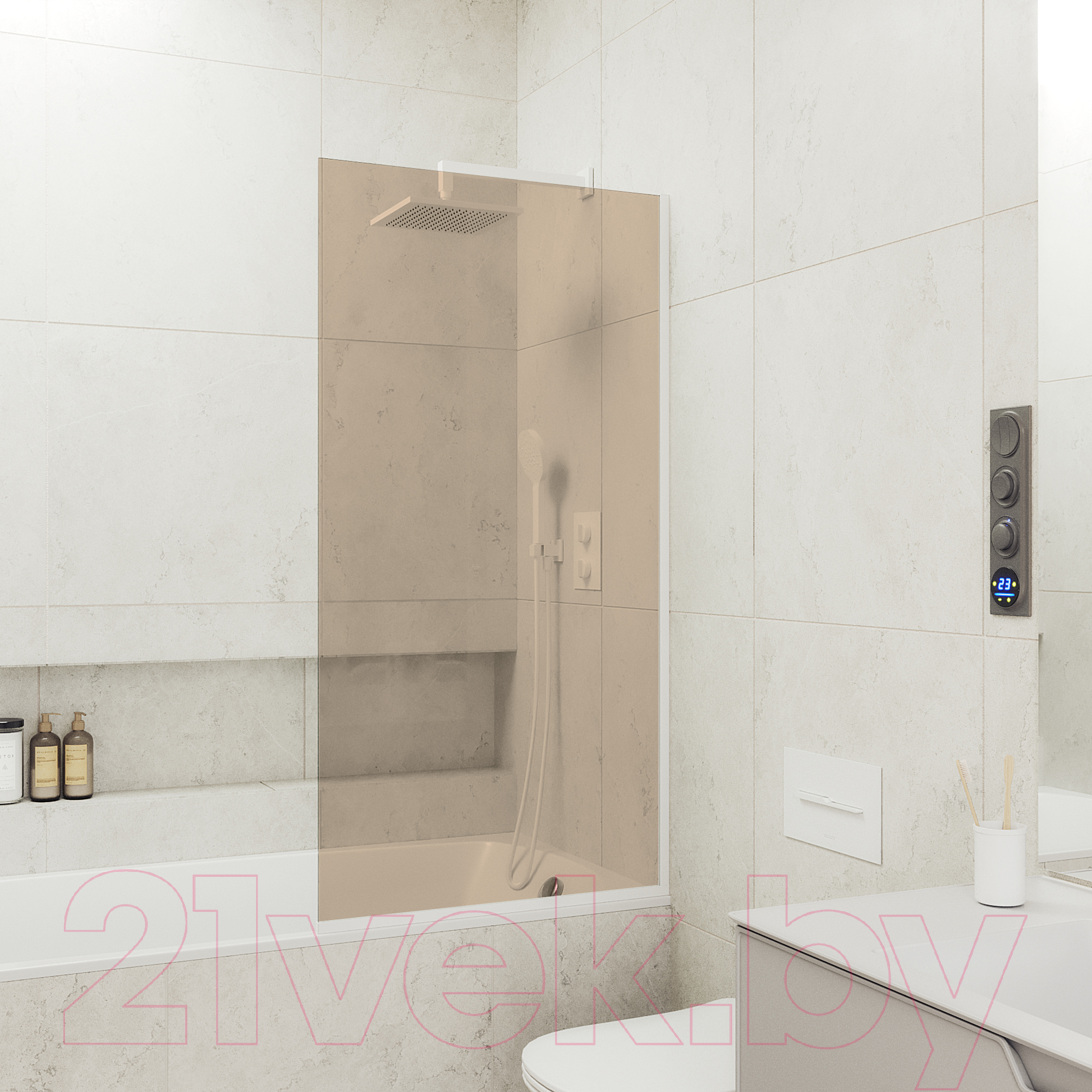 Стеклянная шторка для ванны MaybahGlass MGV-66-1у (бронзовое стекло/белый матовый) — фото 2