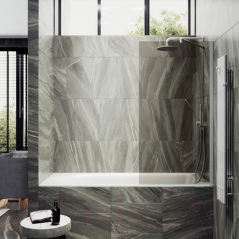 Стеклянная шторка для ванны MaybahGlass MGV-66-1ш (бронзовое стекло/белый матовый) — фото 2