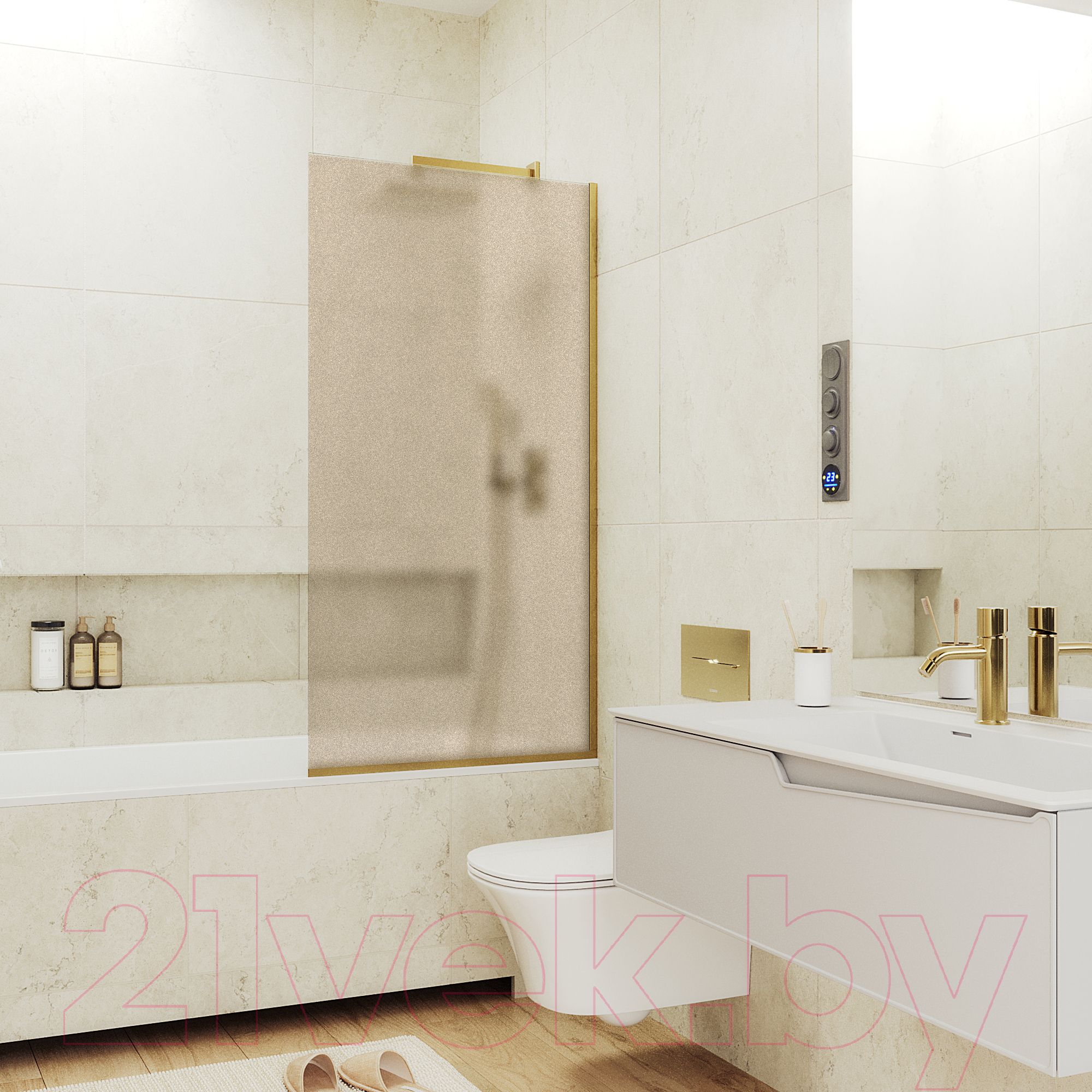 Стеклянная шторка для ванны MaybahGlass MGV-249-3у (бронзовое матовое стекло/золотой) — фото 2