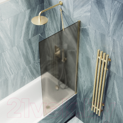 Стеклянная шторка для ванны MaybahGlass MGV-72-3ш (бронзовое матовое стекло/золотой)