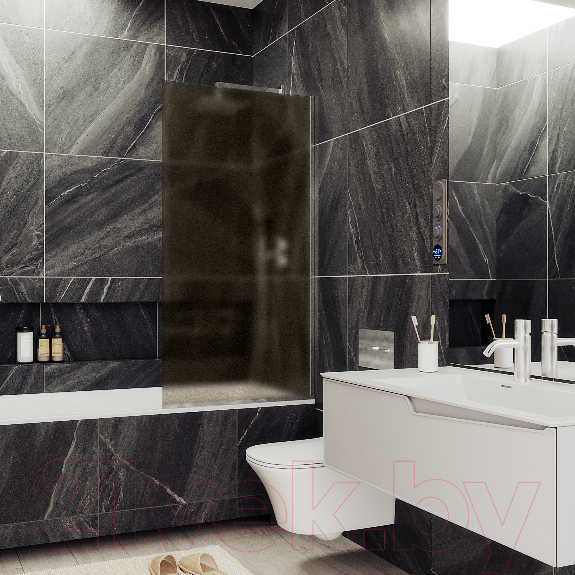Стеклянная шторка для ванны MaybahGlass MGV-72-5у (бронзовое матовое стекло/хром матовый) — фото 2