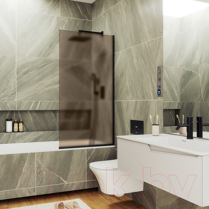 Стеклянная шторка для ванны MaybahGlass MGV-72-6у (бронзовое матовое стекло/черный) — фото 3