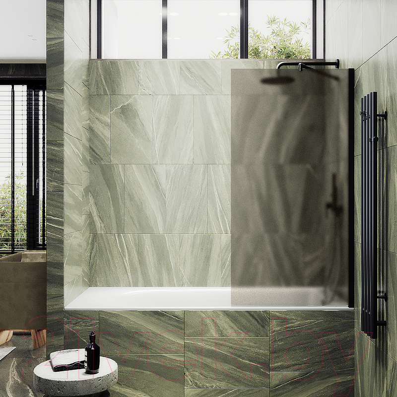Стеклянная шторка для ванны MaybahGlass MGV-72-6ш (бронзовое матовое стекло/черный) — фото 2