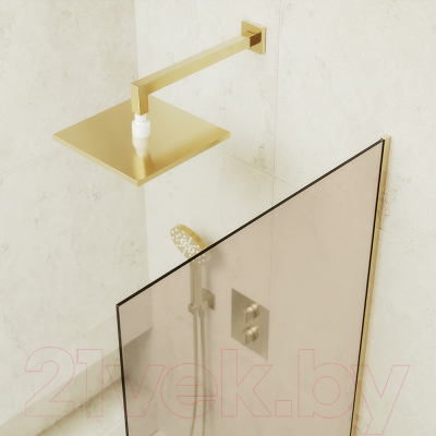Стеклянная шторка для ванны MaybahGlass MGV-67-3у (бронзовое стекло/золотой)