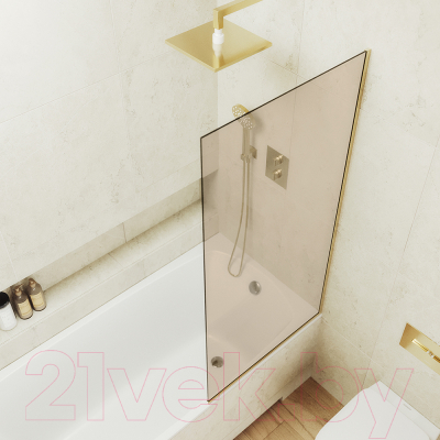 Стеклянная шторка для ванны MaybahGlass MGV-67-3у (бронзовое стекло/золотой)