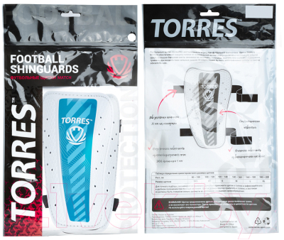 Щитки футбольные Torres Match FS2305 (M, белый/голубой)