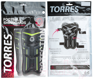 Щитки футбольные Torres Training FS2306 (L, черный/салатовый)