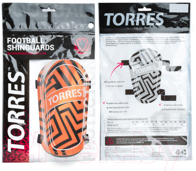 Щитки футбольные Torres Club FS2307 (L, оранжевый/черный)