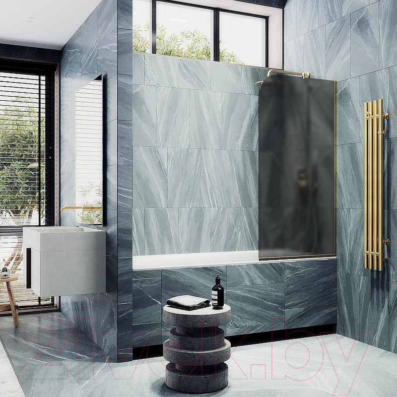 Стеклянная шторка для ванны MaybahGlass MGV-141-3у (графитовое матовое стекло/золотой) — фото 4