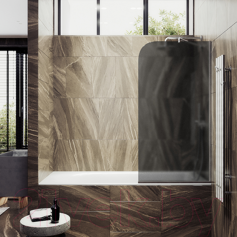 Стеклянная шторка для ванны MaybahGlass MGV-141-5у (графитовое матовое стекло/хром матовый) — фото 2