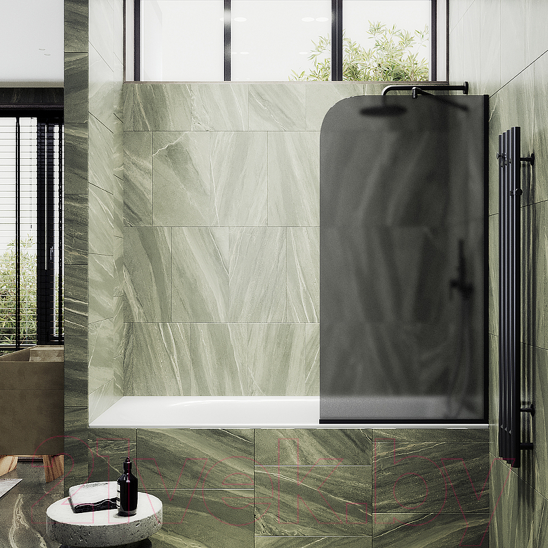 Стеклянная шторка для ванны MaybahGlass MGV-141-6у (графитовое матовое стекло/черный) — фото 2