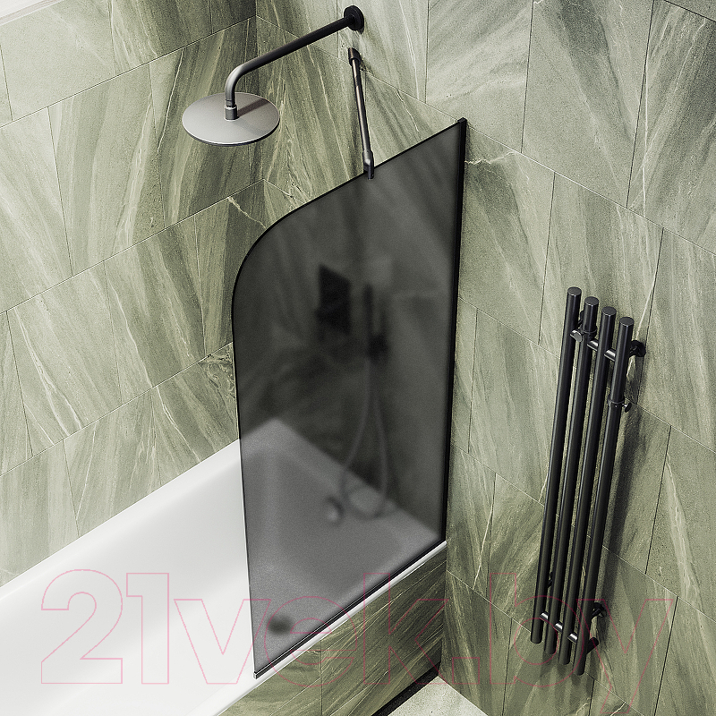 Стеклянная шторка для ванны MaybahGlass MGV-141-6у (графитовое матовое стекло/черный) — фото 5
